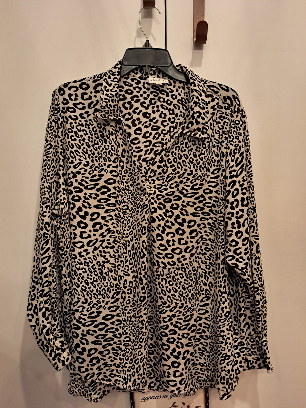 Leopard Print Button-Up Blouse - Black and Cream